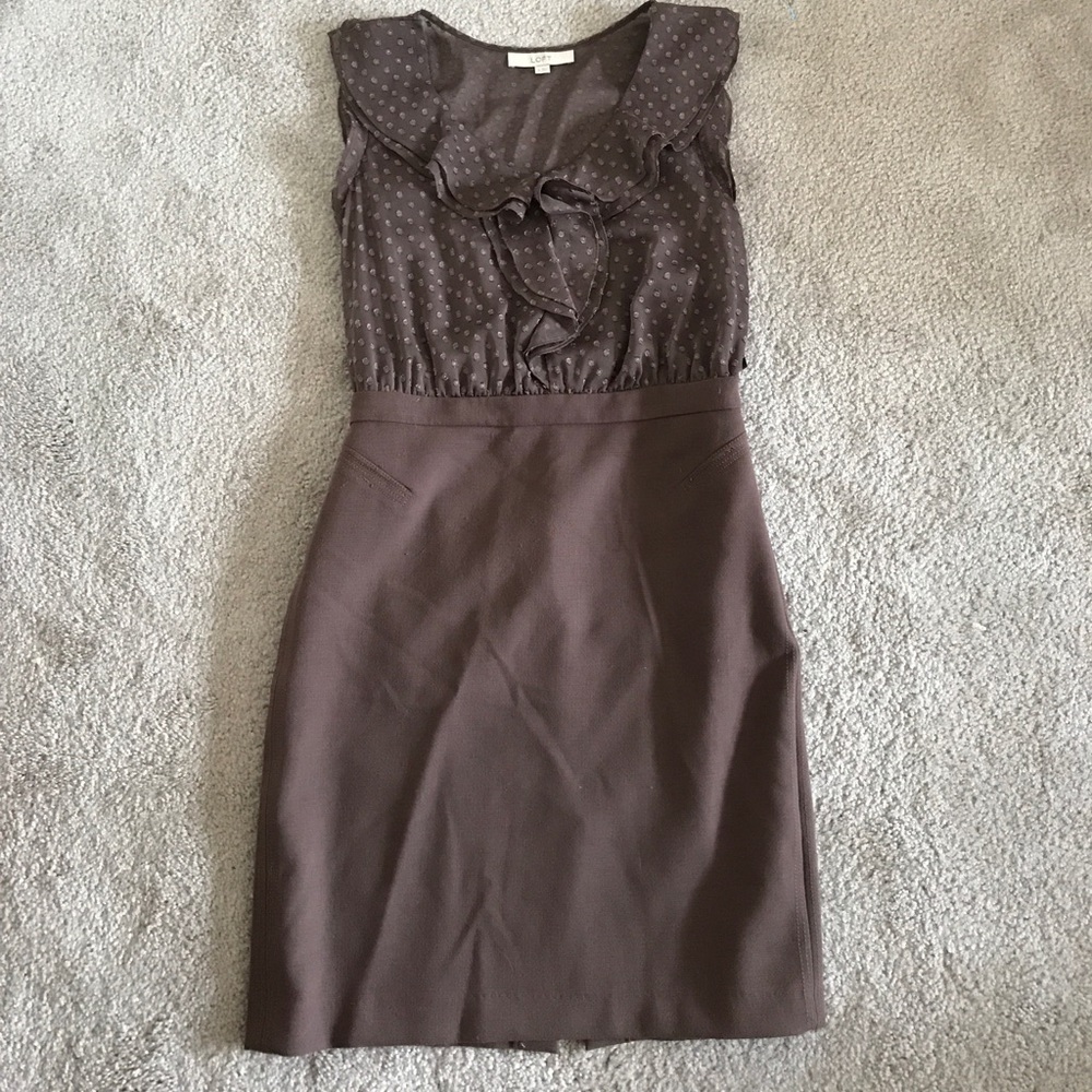 LOFT Brown Polka Dot Midi Dress